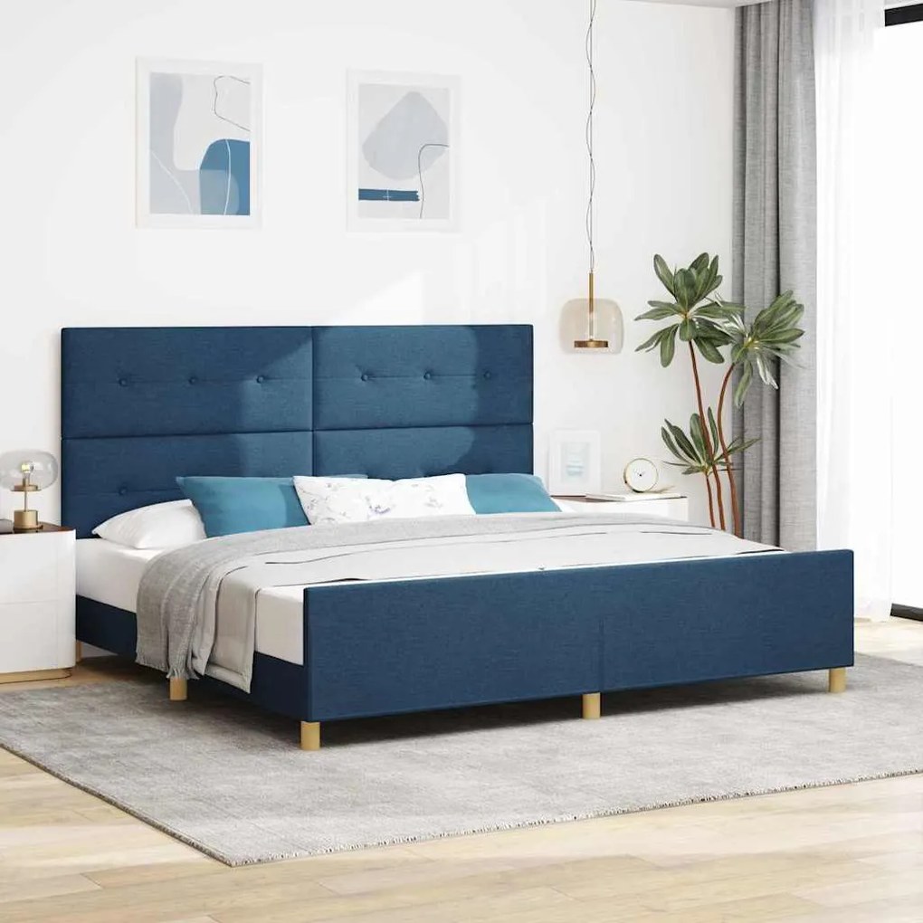 vidaXL Estrutura da Cama com cabeceira Azul 200 x 200 cm tecido