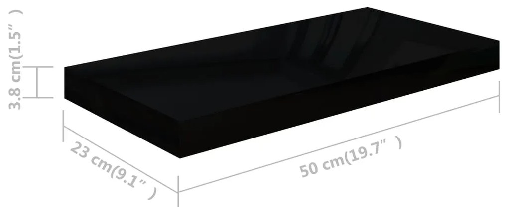 Prateleiras de parede suspensas 4 pcs 50x23x3,8cm MDF preto