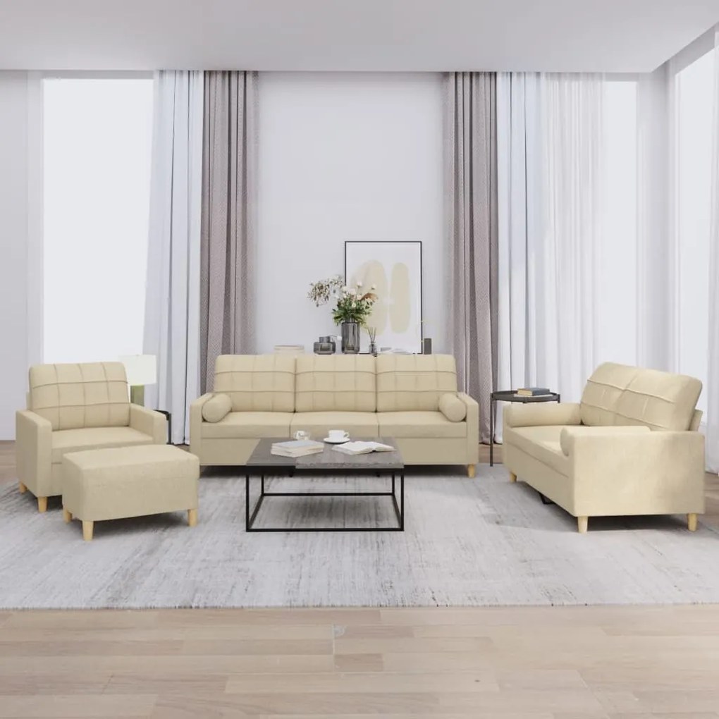 vidaXL 4 pcs conjunto de sofás com almofadas tecido cor creme