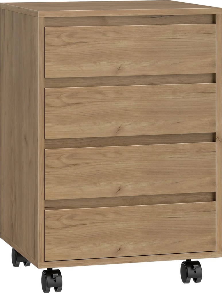 Bloco de Gavetas de Escritório com 4 Gavetas Rodas para Escritório 46x40x65 cm Castanho