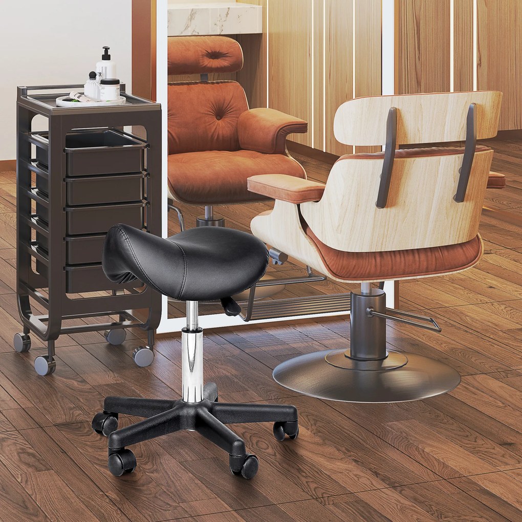 Banco com rodas, banco de massagem com altura ajustável entre 43 e 55 cm e assento ergonómico, cadeira de trabalho com rodas e rotação de 360°, para s