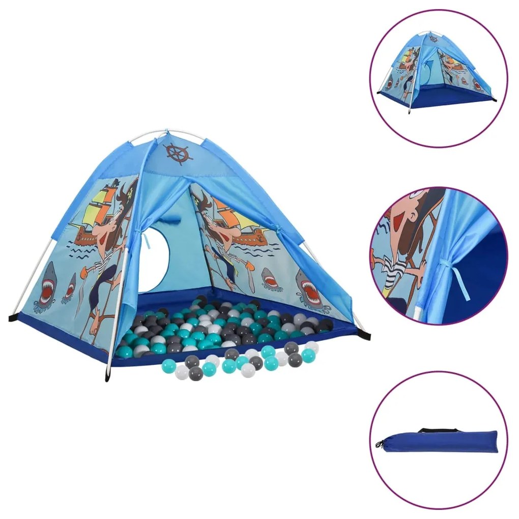 3107743 vidaXL Tenda de brincar infantil com 250 bolas 120x120x90 cm azul