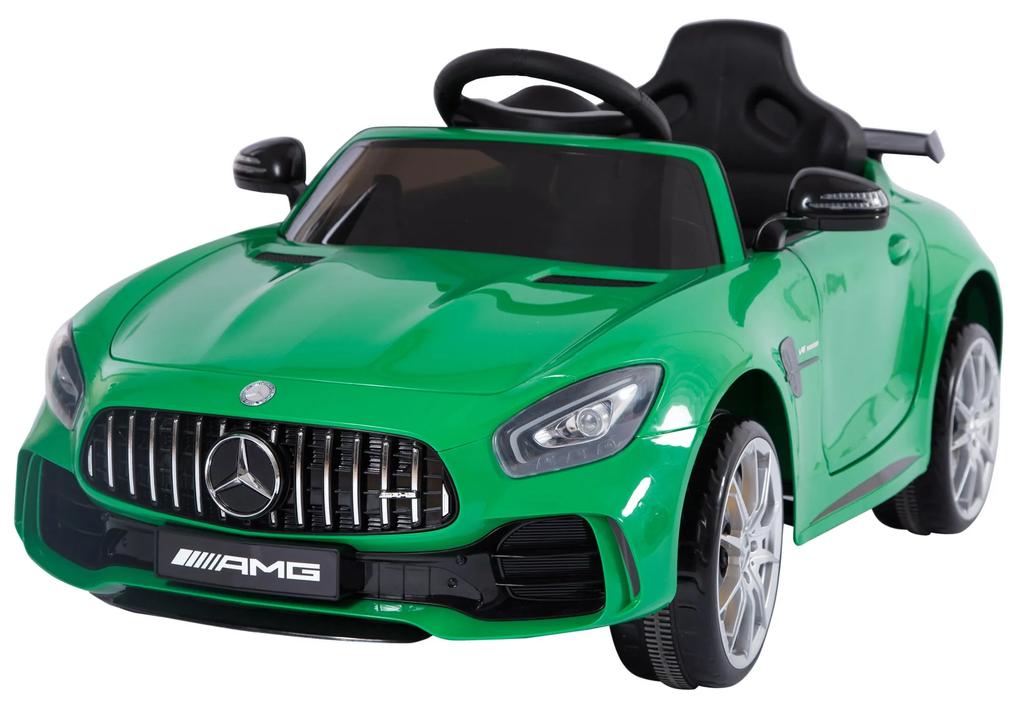HOMCOM Carro elétrico para crianças acima de 3 anos licenciado de Mercedes GTR bateria de 12V com controle remoto Faróis musica portas de abertura dupla Carga 25kg 105x58x45 cm Verde