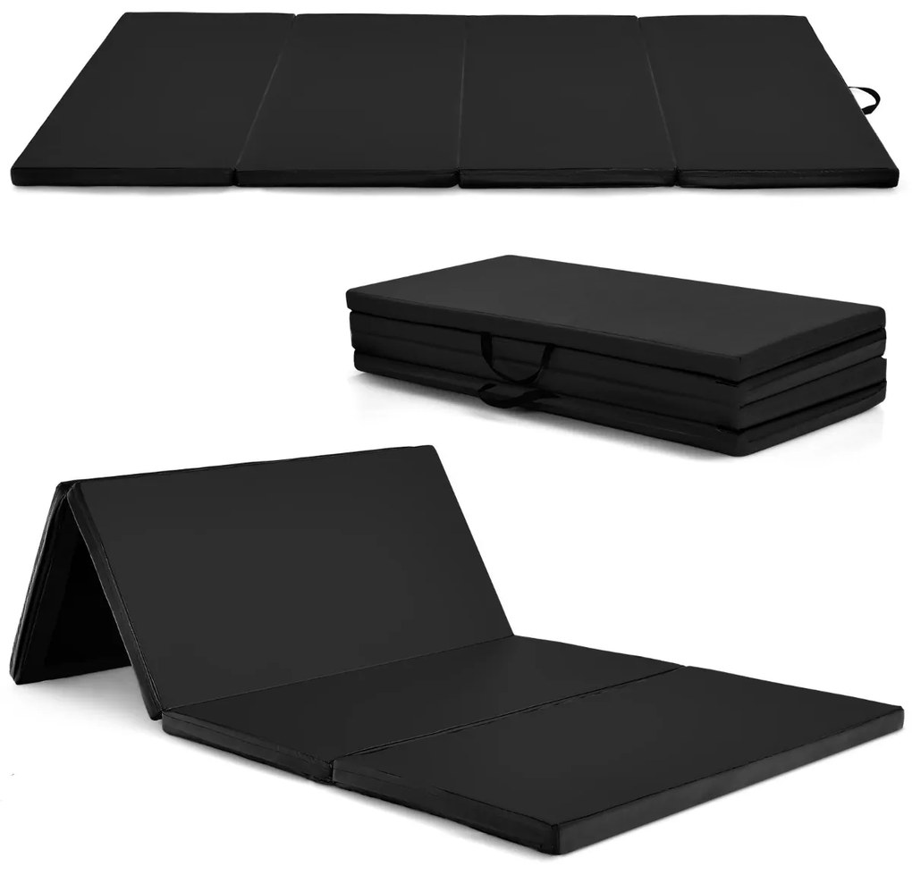 Tapete de ginástica dobrável antiderrapante de chão macio dobrável para exercícios de ioga em casa 240 x116 x 5 cm Preto
