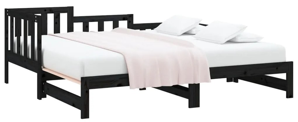 Sofá-cama de puxar 2x(80x200) cm pinho maciço preto