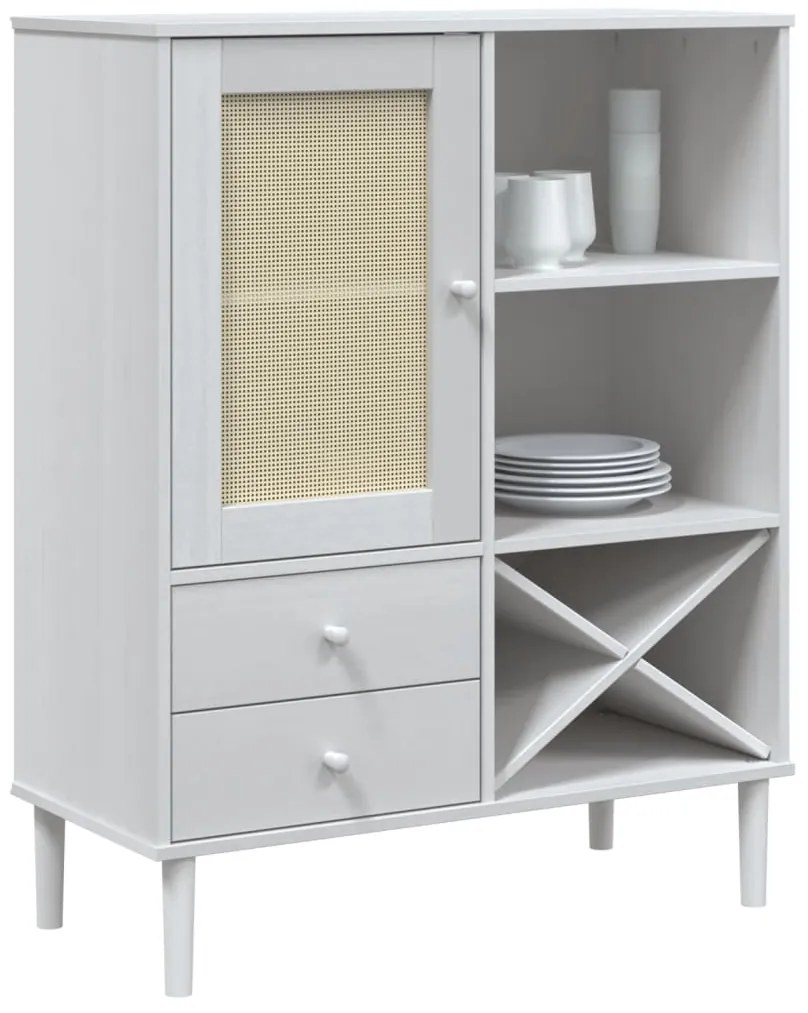Móvel alto SENJA aspeto vime 90x40x112 cm pinho maciço branco