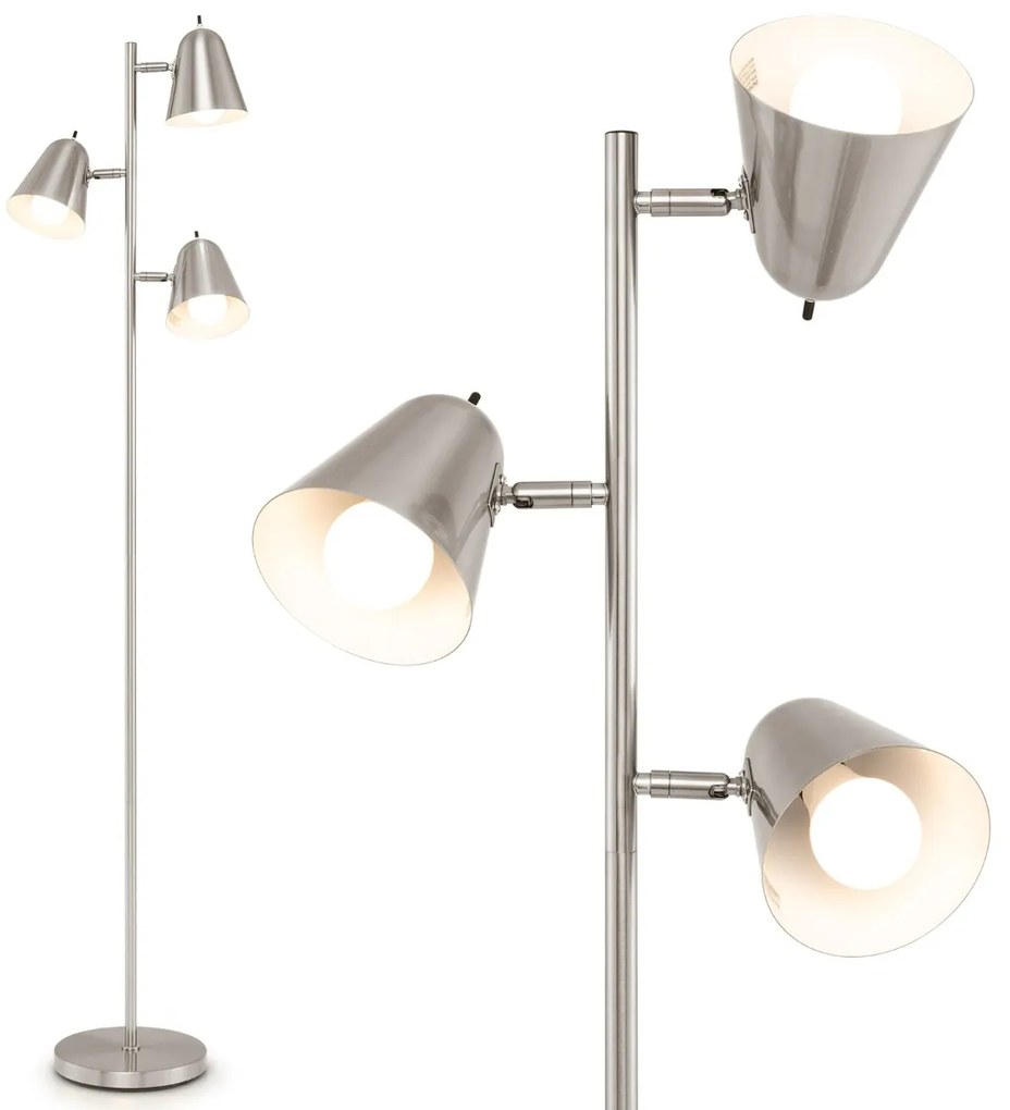 Luminária de chão com prateleiras, pedal e faixa de LED ajustável em 3 níveis, luminária de prateleira de madeira