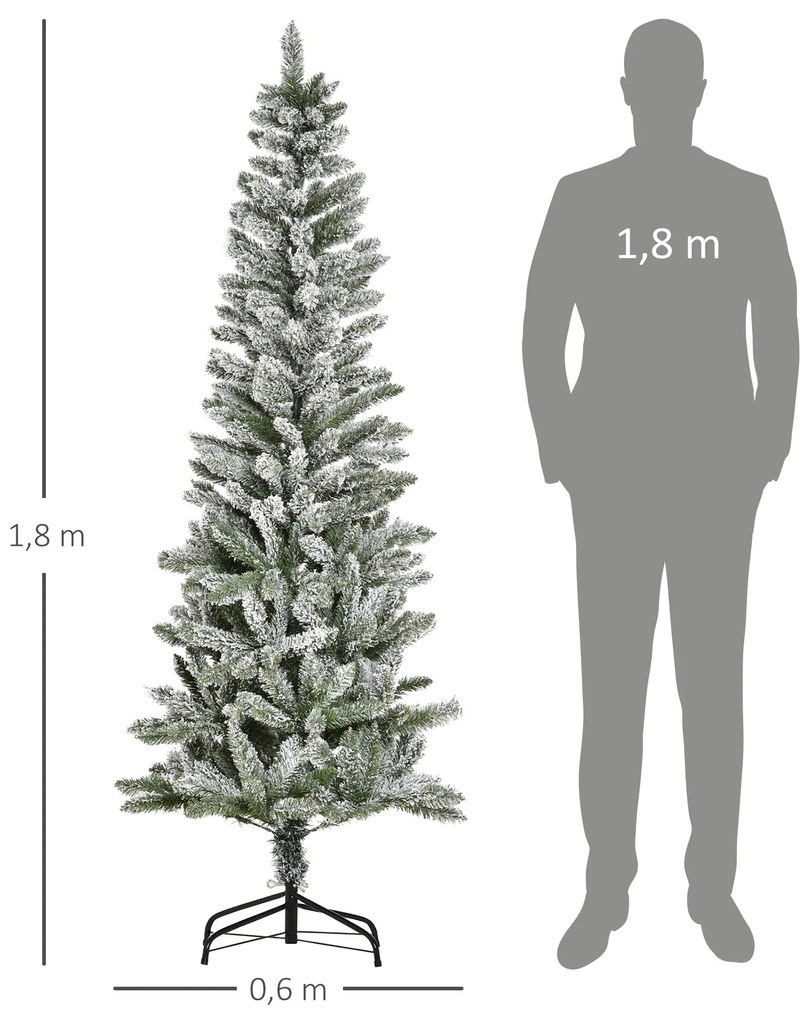 HOMCOM Árvore de Natal 180cm Neve Artificial com 394 Ramos Ignífugos d