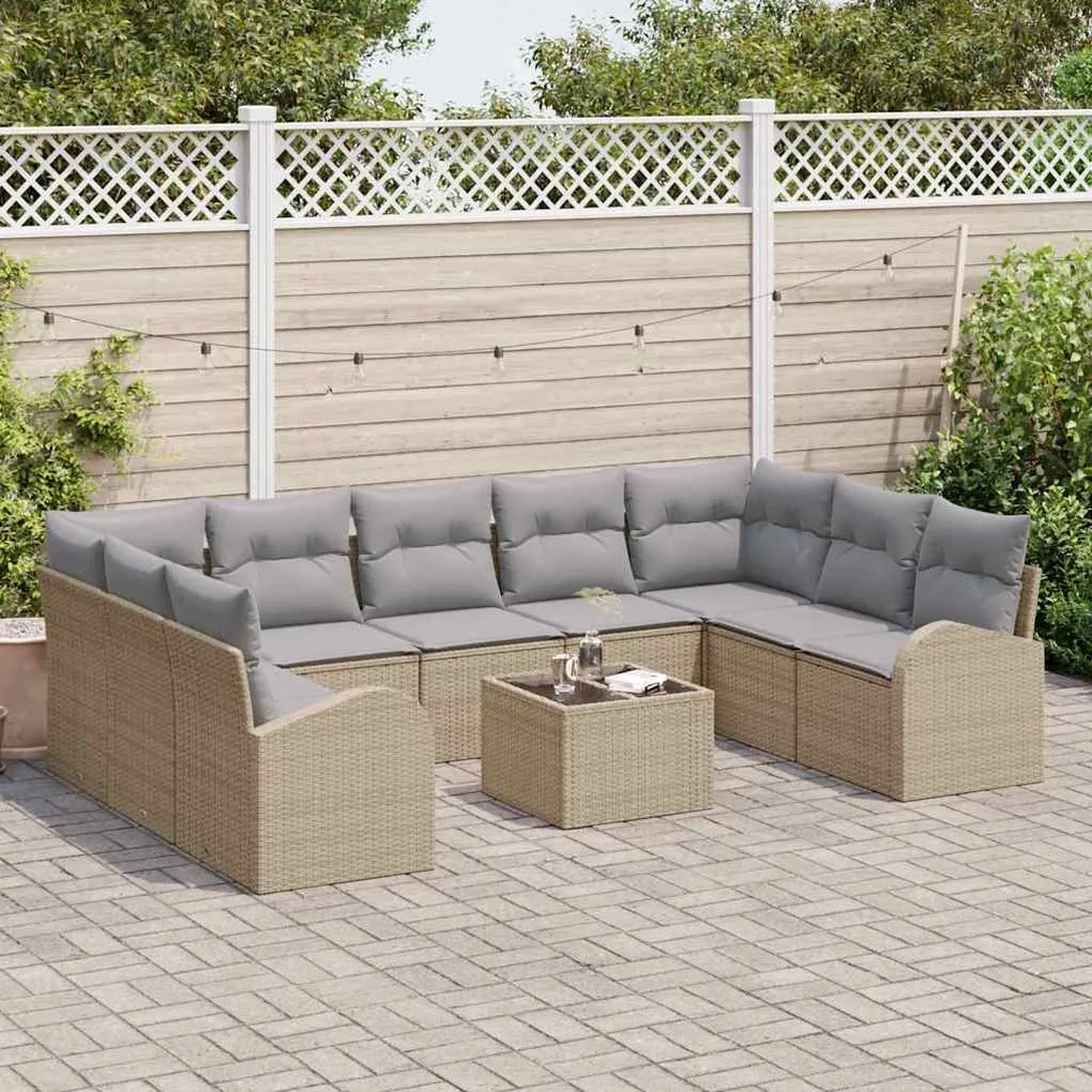 Conjunto de Sofás de Jardim vidaXL de 10 Peças com Almofadas em Rattan
