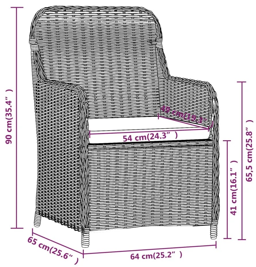 3 pcs conjunto de jantar para jardim com almofadões castanho