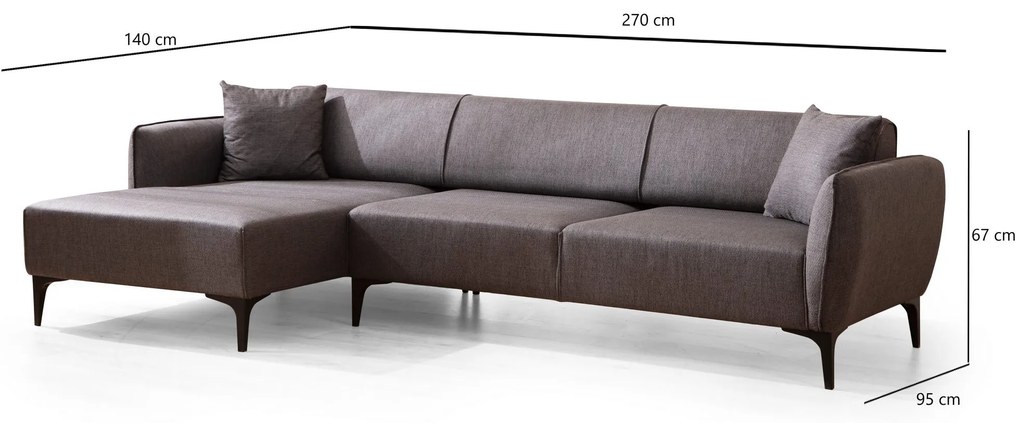 Sofá "Belissimo" Chaise Longue de 3 Lugares – Cinzento Escuro – 270x14