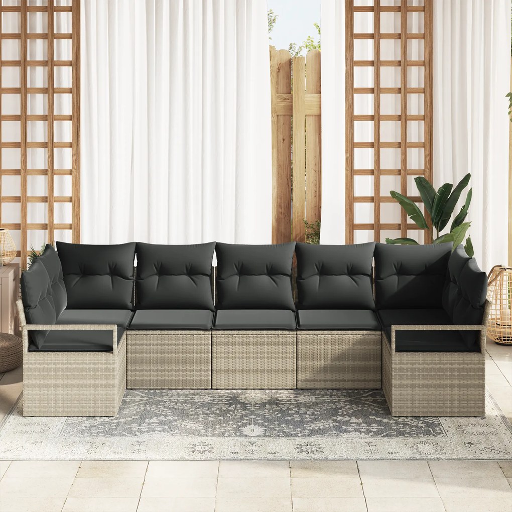Conjunto de Sofá de Jardim vidaXL 7 Peças com Almofadas Cinza Claro Ra