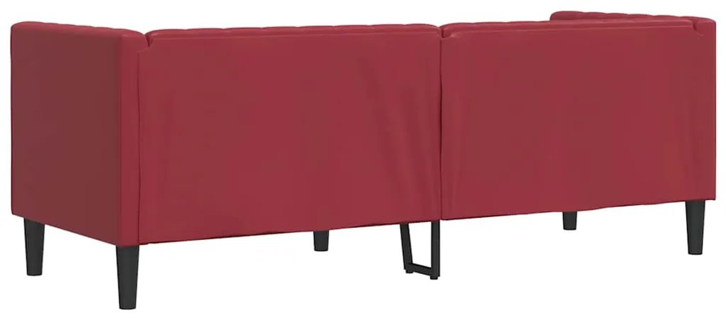 Sofá chesterfield 3 lugares couro artificial vermelho tinto