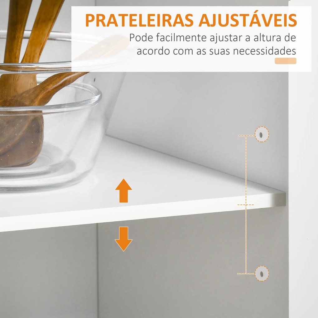 Carrinho de Cozinha com Rodas Móvel Auxiliar de Cozinha com 2 Gavetas 2 Portas Prateleira Ajustável 104x46x91 cm Branco