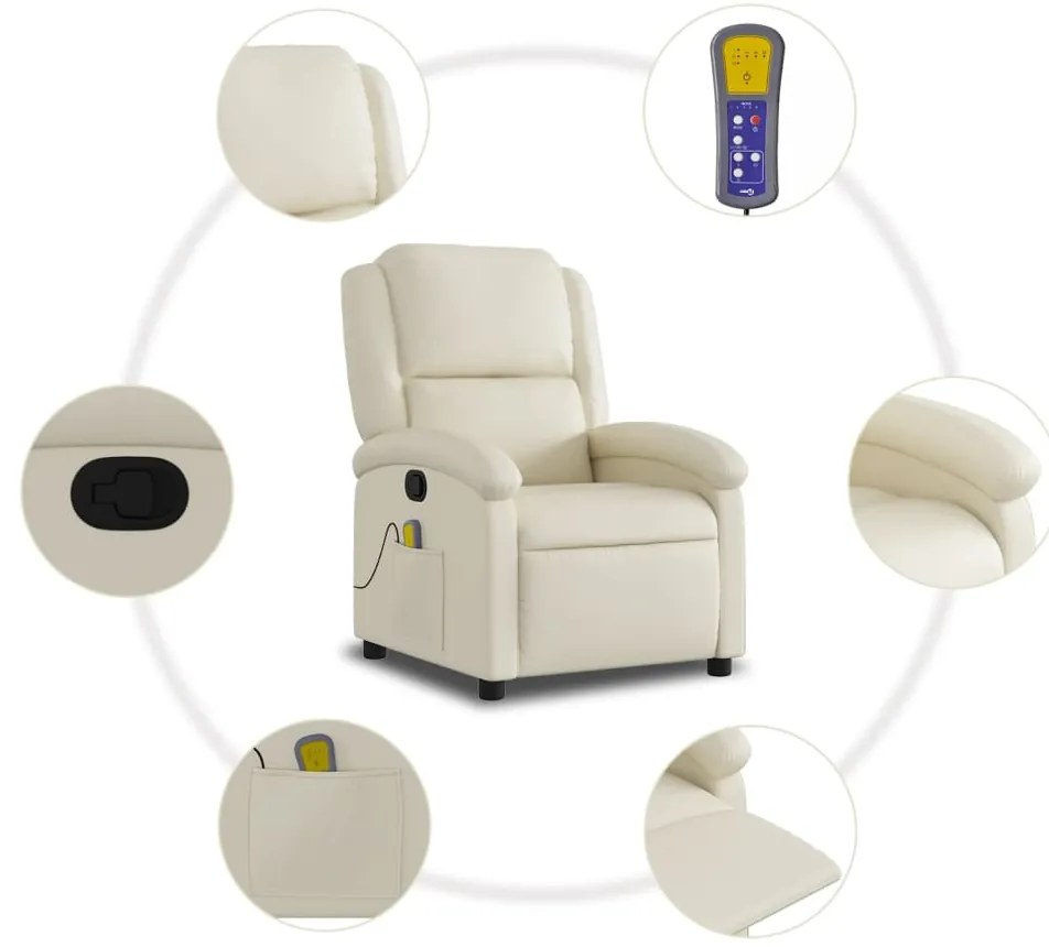 Poltrona de massagens reclinável couro artificial cor creme