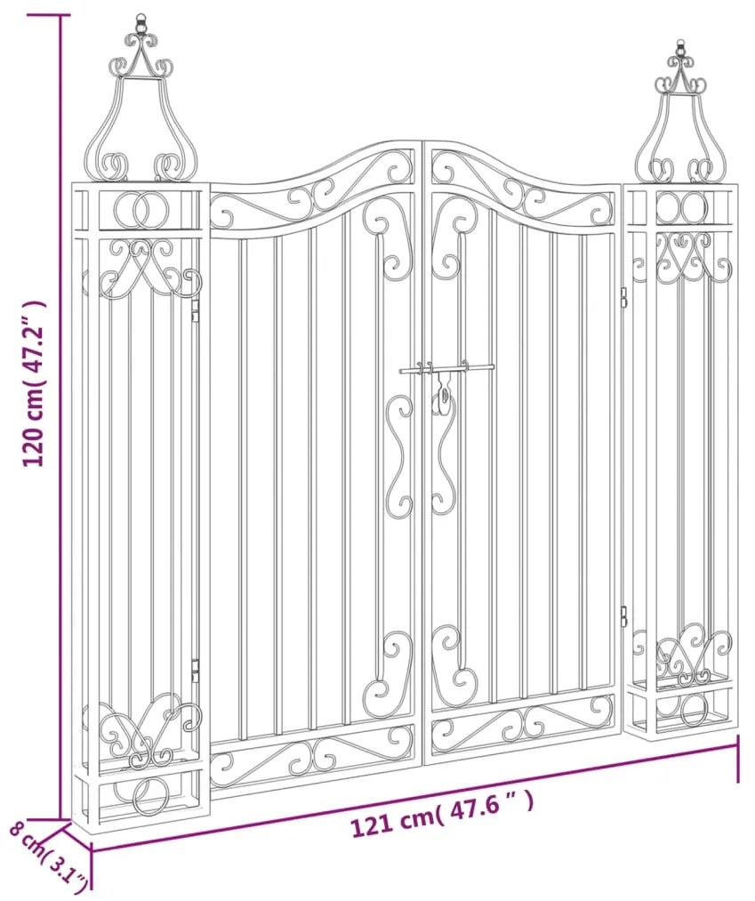 Portão de jardim 121x8x120 cm ferro forjado preto