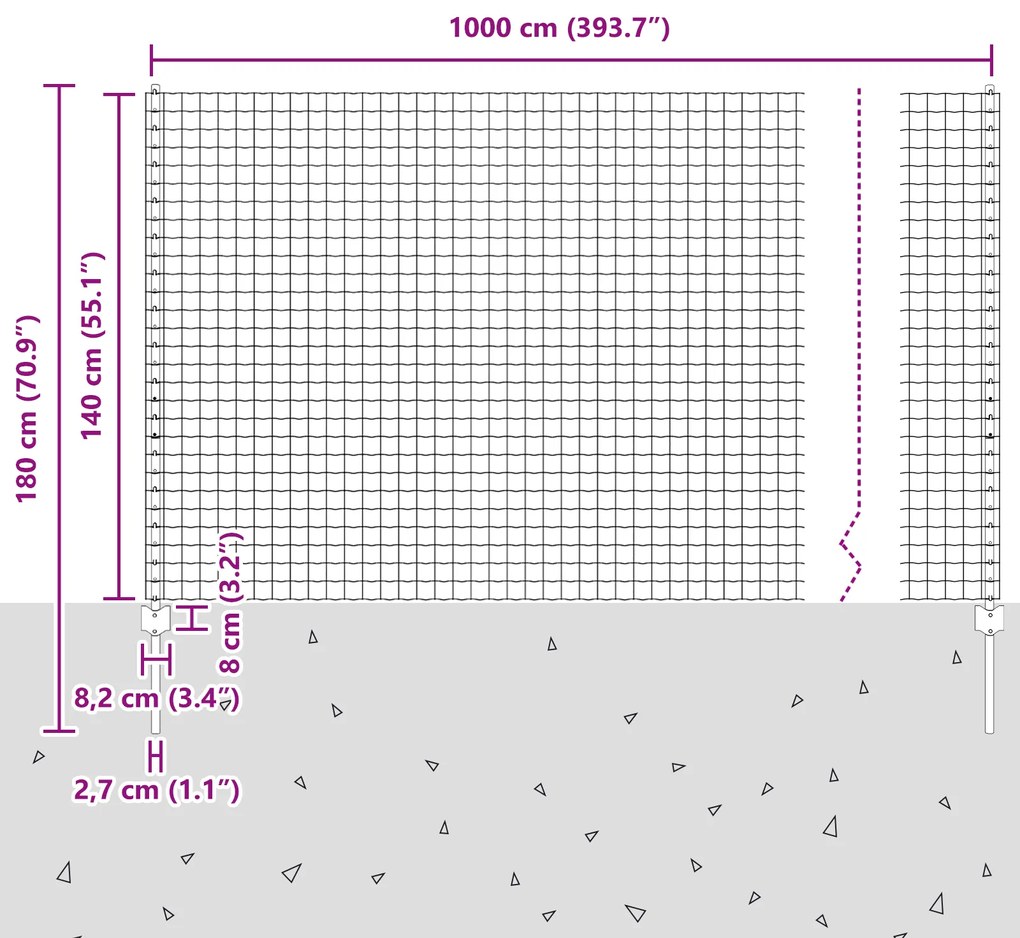 Cerca Euro com 5 Postes U Verde 1.4x10 m Aço