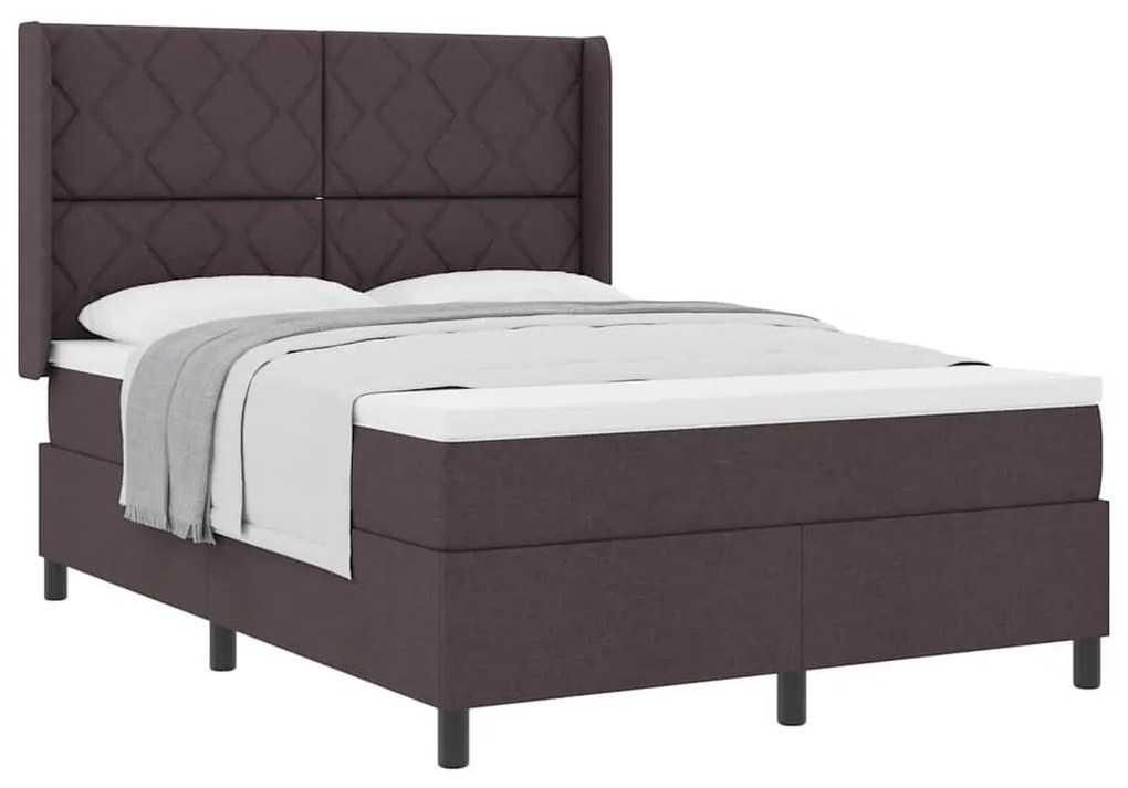 Cama Box com Colchão Marrom Escuro 140x190 cm em Tecido