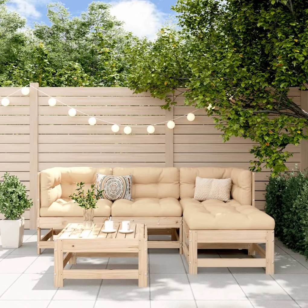 vidaXL 5 pcs conjunto lounge de jardim madeira de pinho maciça
