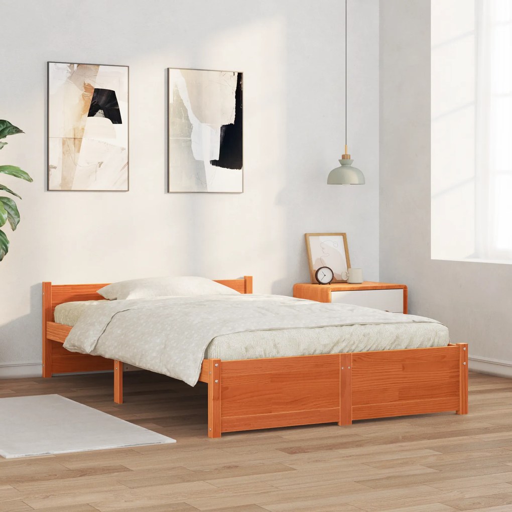 Estrutura da Cama com cabeceira Castanho-mel 120 x 200 cm