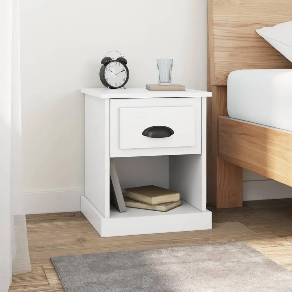 vidaXL Mesa de cabeceira 39x39x47,5 cm derivados de madeira branco