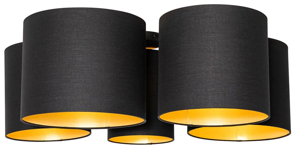 Candeeiro de teto preto com interior dourado 5 luzes - Multidrum Moderno