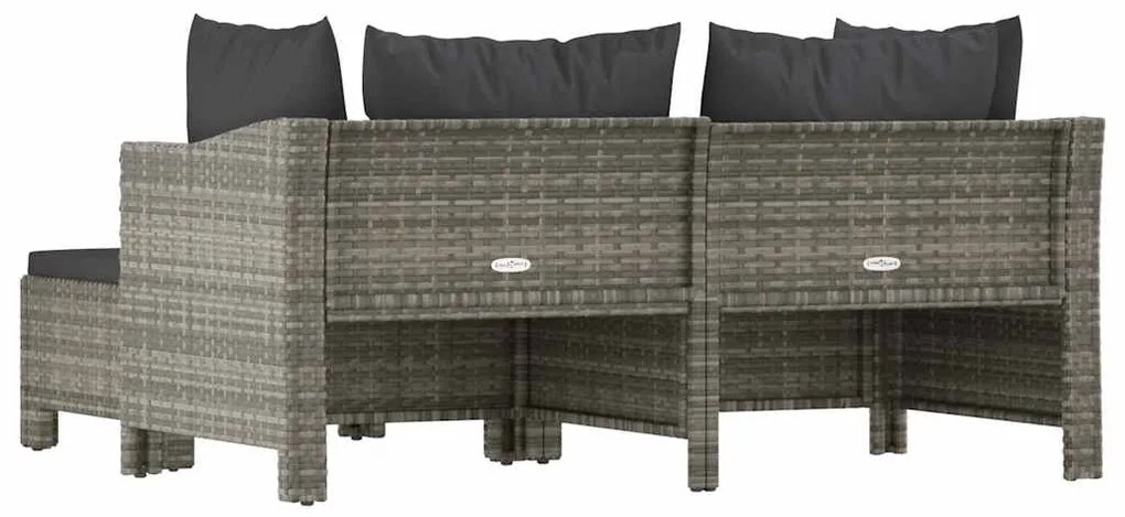 3 pcs conjunto lounge de jardim c/ almofadões vime PE cinzento