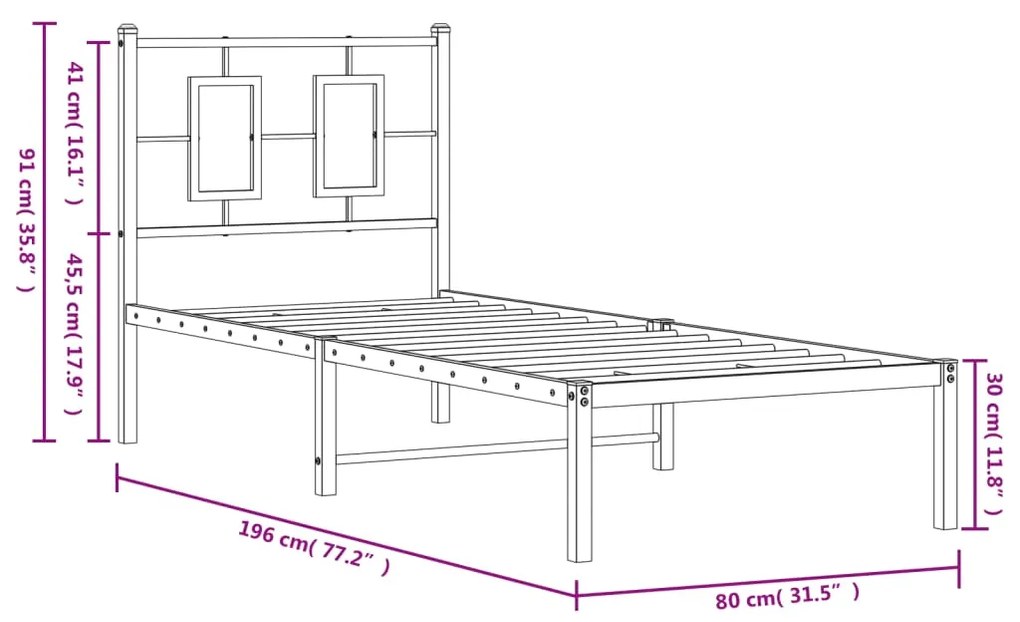 Estrutura de cama com cabeceira 75x190 cm metal branco