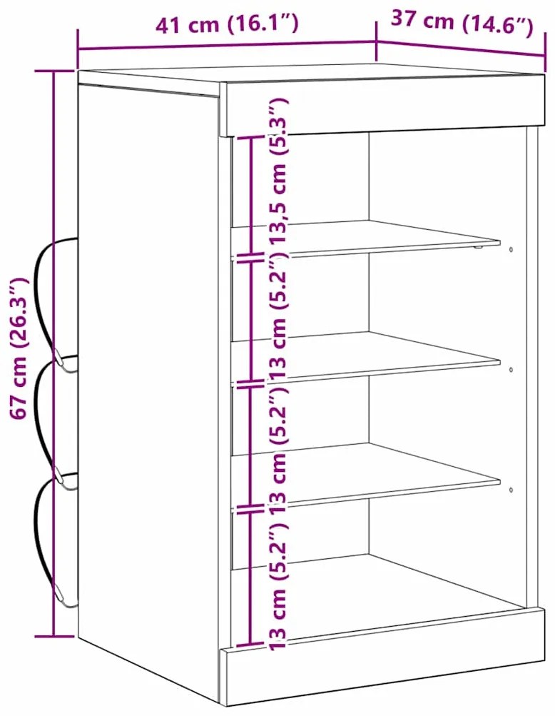 Sideboard vidaXL com Luzes LED Carvalho Artesanal 41x37x67 cm