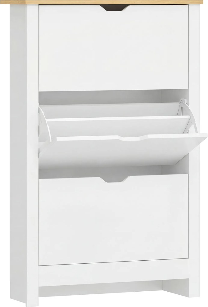 HOMCOM Sapateira Branca Estreita Armário Sapateiro Alto com 3 Gavetas para 12 Pares de Sapatos para Corredor 72x26x112 cm | Aosom Portugal