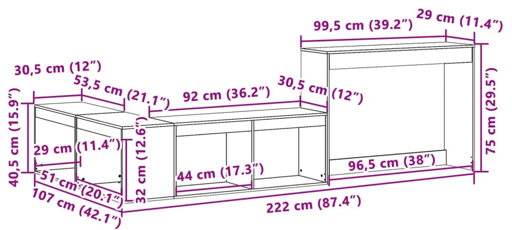 Mesa de cabeceira com secretária 222x107x75 cm pinho maciço