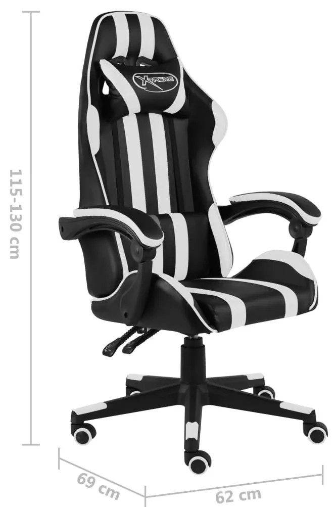 Cadeira estilo corrida couro artificial preto e branco