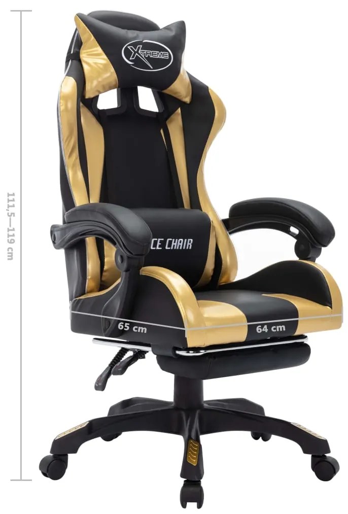 Cadeira estilo corrida luzes LED RGB couro artif. dourado/preto
