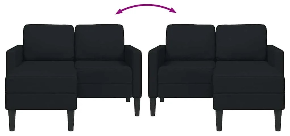 Sofá 2 lugares com Chaise em L 125 cm tecido preto