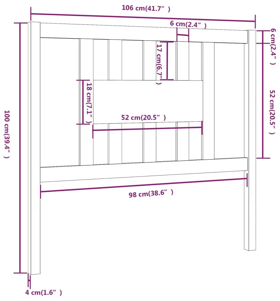 Cabeceira de cama 106x4x100 cm pinho maciço preto