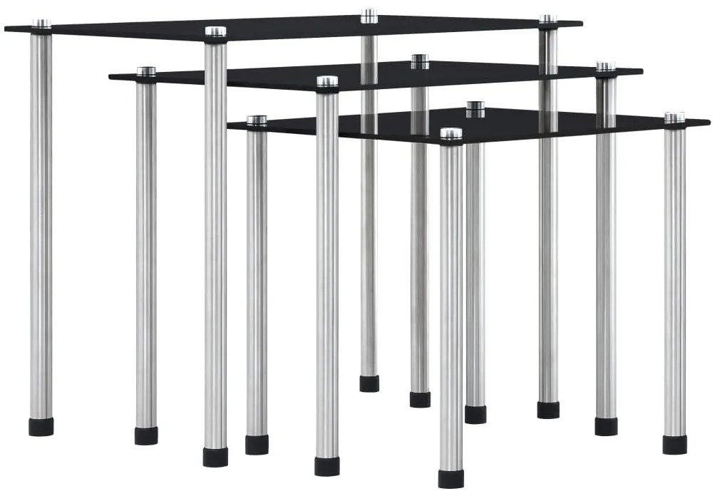 vidaXL Mesas encastráveis 3 pcs vidro temperado preto