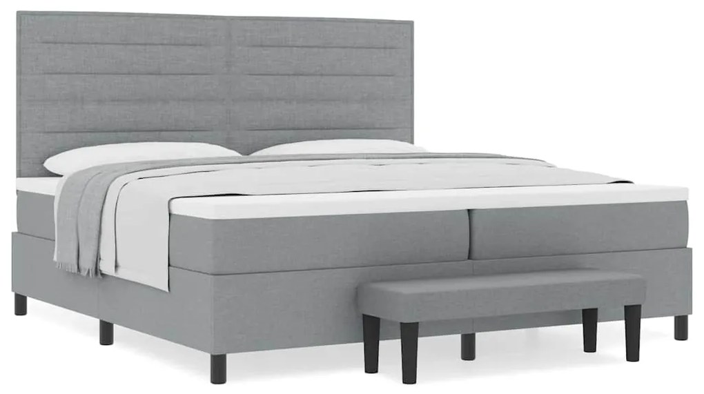 Cama Box Spring com Colchão e Banco Cinza Claro 200x200 cm Tecido