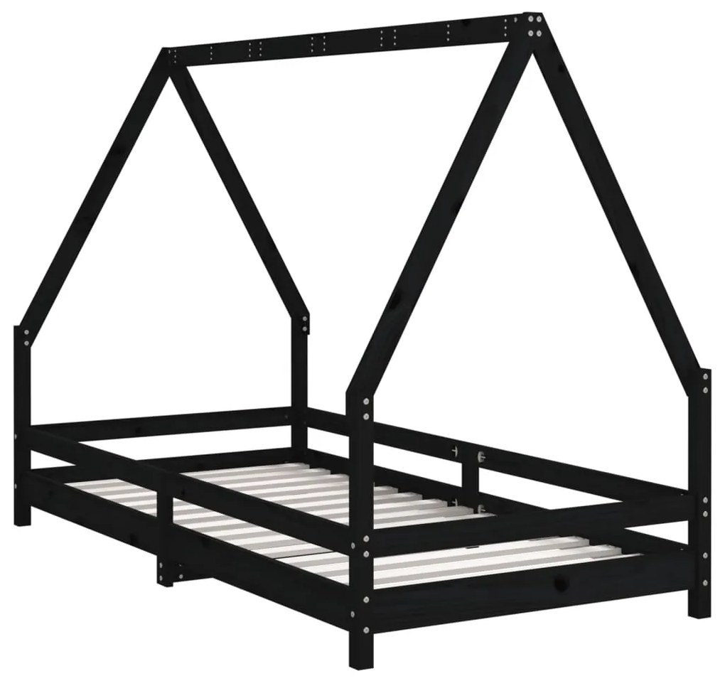 Estrutura de cama infantil 90x190 cm pinho maciço preto