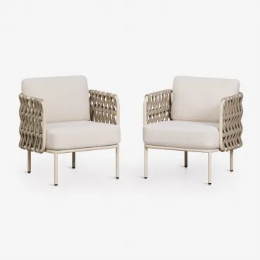 Pack De 2 Poltronas De Jardim Em Alumínio E Corda Trançada Tevary Tapioca Bege & Tela Bege Tapioca - Sklum