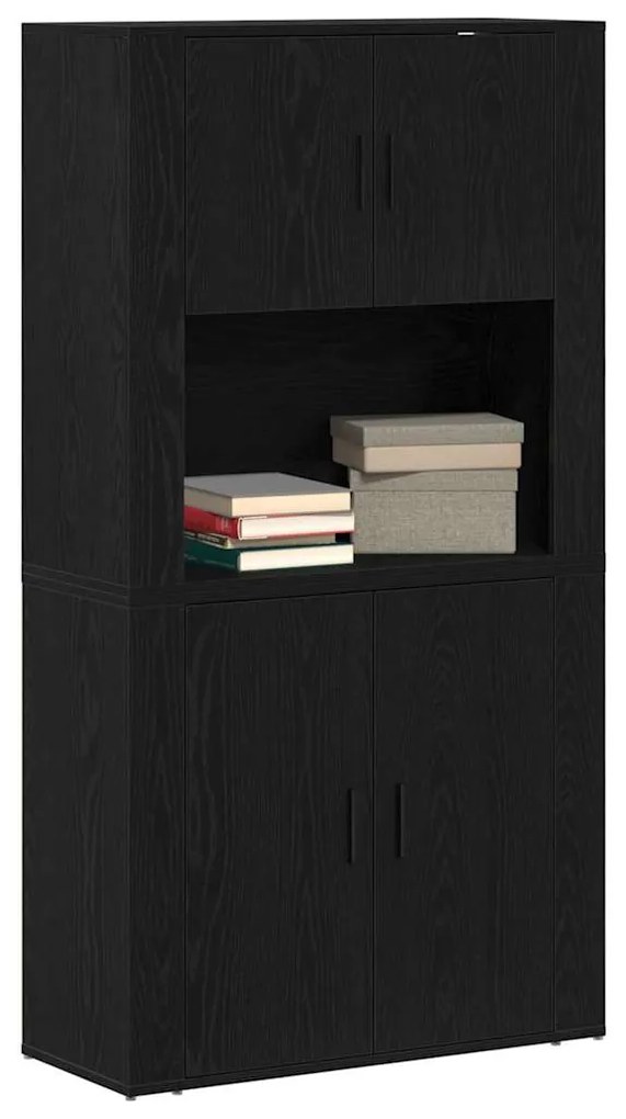 Highboard Preto Carvalho 80x33x150 cm Madeira de engenharia