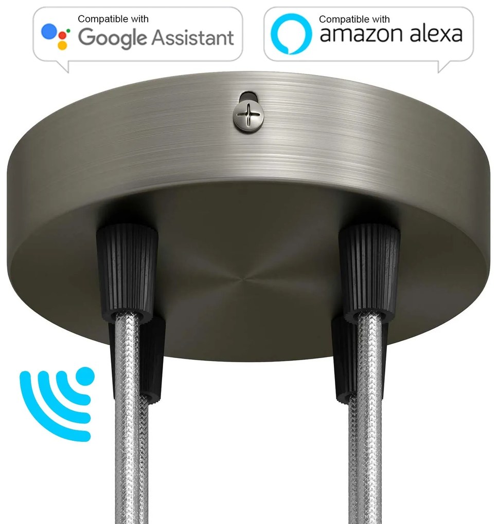 SMART cylindrical metal 4-hole ceiling rose kit - compatible with voice assistants - Conical / Titânio escovado