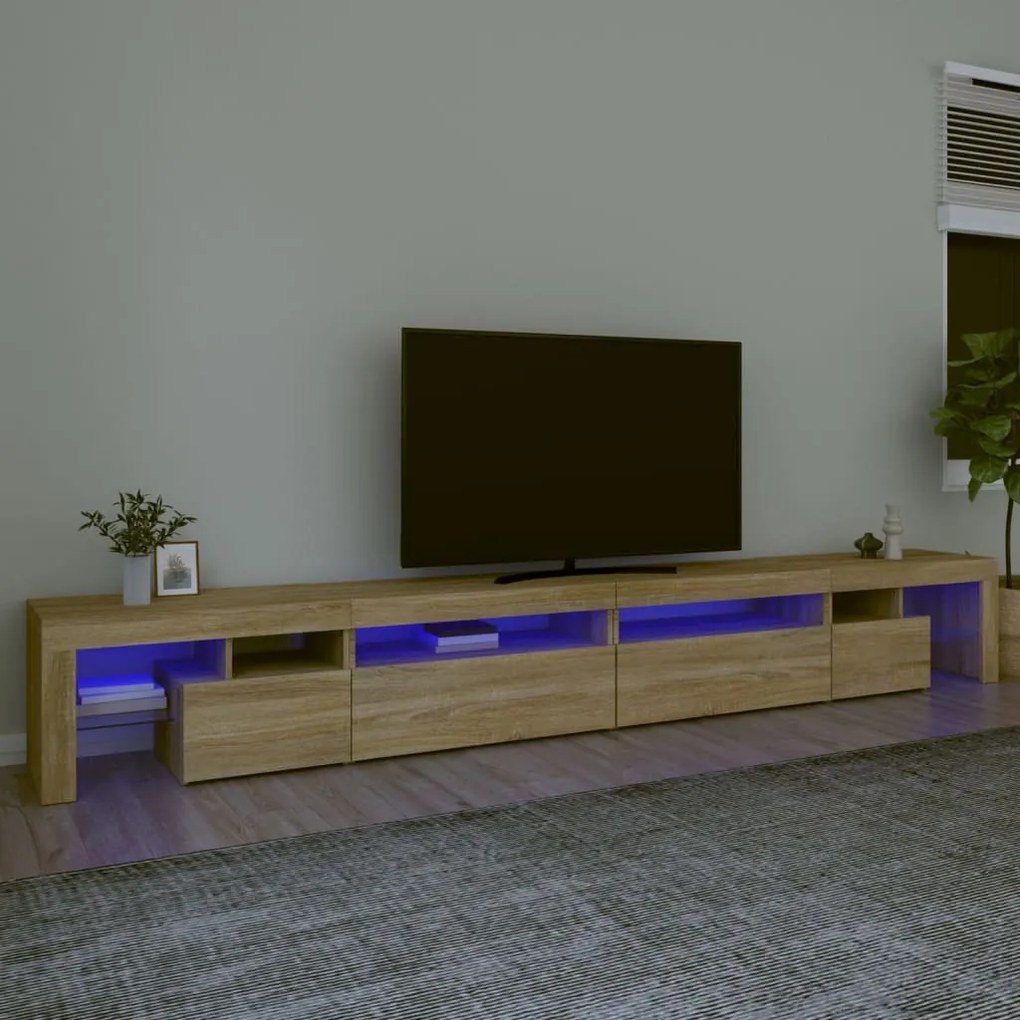 vidaXL Móvel de TV com luzes LED 290x36,5x40 cm carvalho sonoma
