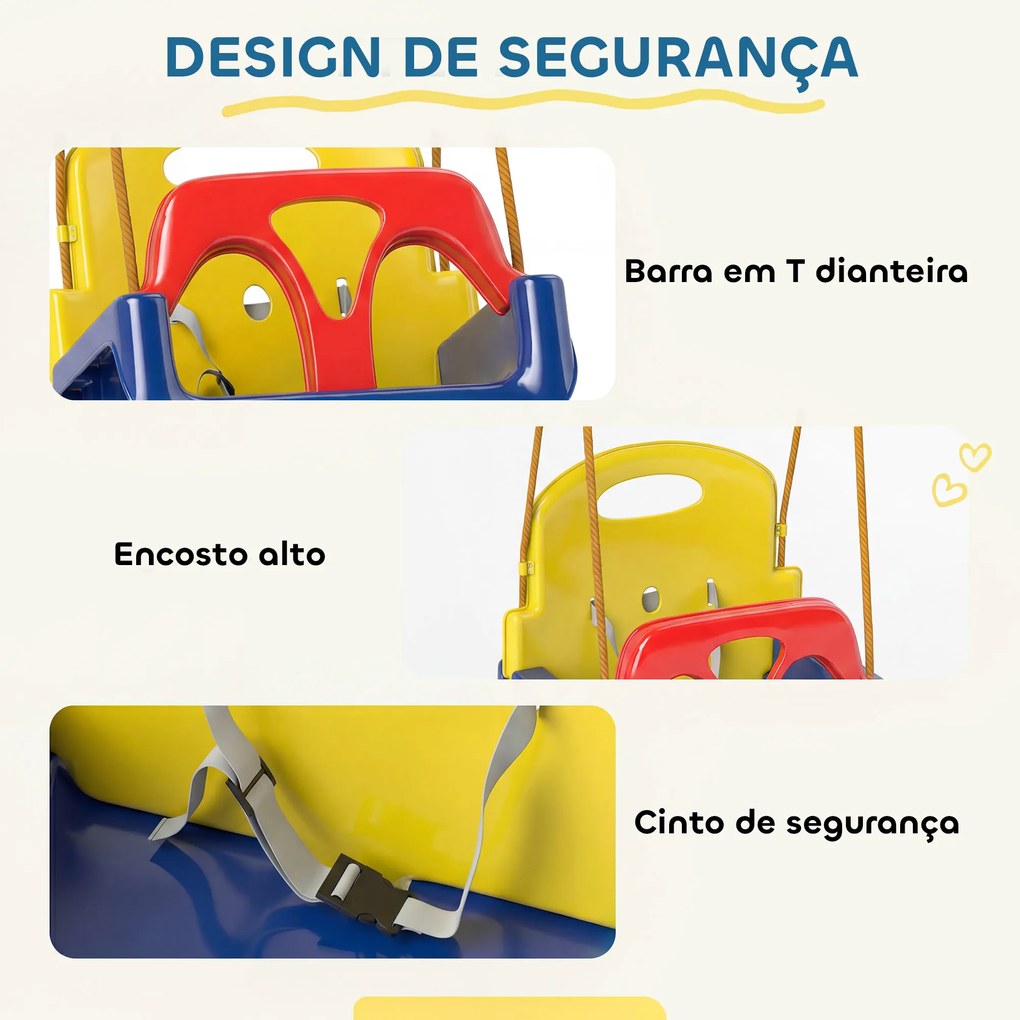 Balanço Infantil 3 em 1 para Interior e Exterior Corda Ajustável e Cinto de Segurança Idade 9-36 Meses Azul