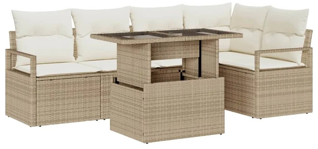 Conjunto de Sofás de Jardim vidaXL com 6 Peças e Almofadas Bege Poli-r