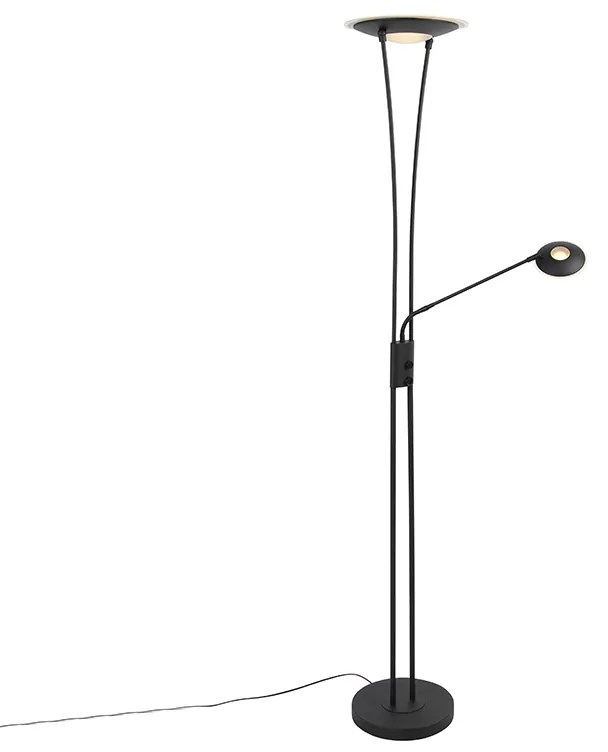 Candeeiro de pé moderno preto com braço de leitura LED - Ibiza Moderno