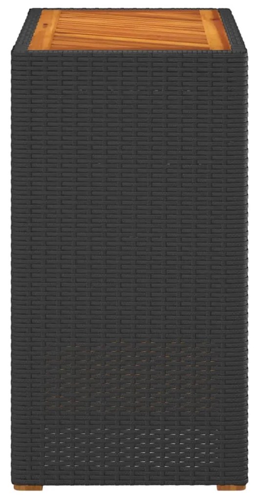 Mesa apoio jardim c/ tampo madeira 60x40x75 cm vime PE preto