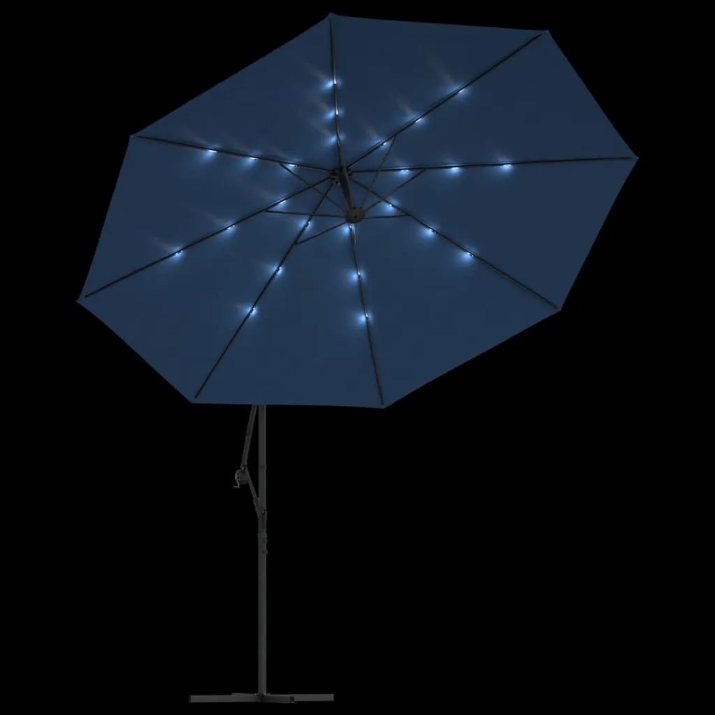 Guarda-sol de jardim cantilever com luzes LED 350 cm azul-ciano