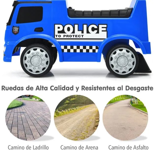 Andador Carro de polícia licenciado da Mercedes Benz para crianças com espaço de arrumação Encosto seguro Volante Utilização no interior e no exterior