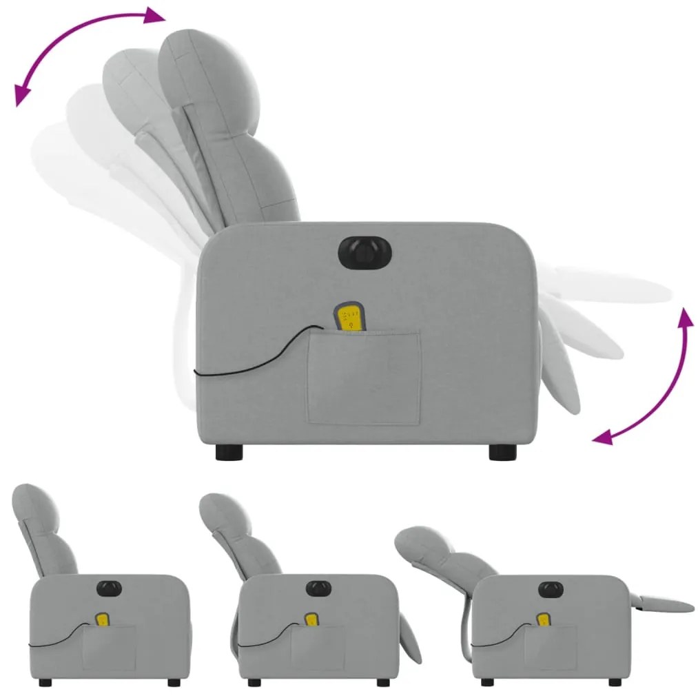 Poltrona de massagens reclinável elétrica tecido cinzento-claro