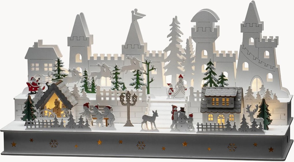 Decoração de Natal LED em madeira de choupo com temporizador Castle